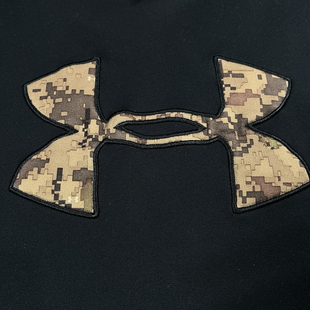 Under Armour Hoodie Mens L Black Icon Digital Camo Hunting Drawstring Sweatshirt - Picture 5 of 12